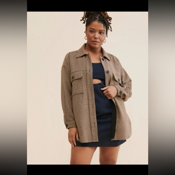 Current Air Anthropologie Houndstooth Shirt Jacket Shacket Brown Black 
Medium - Picture 2 of 12